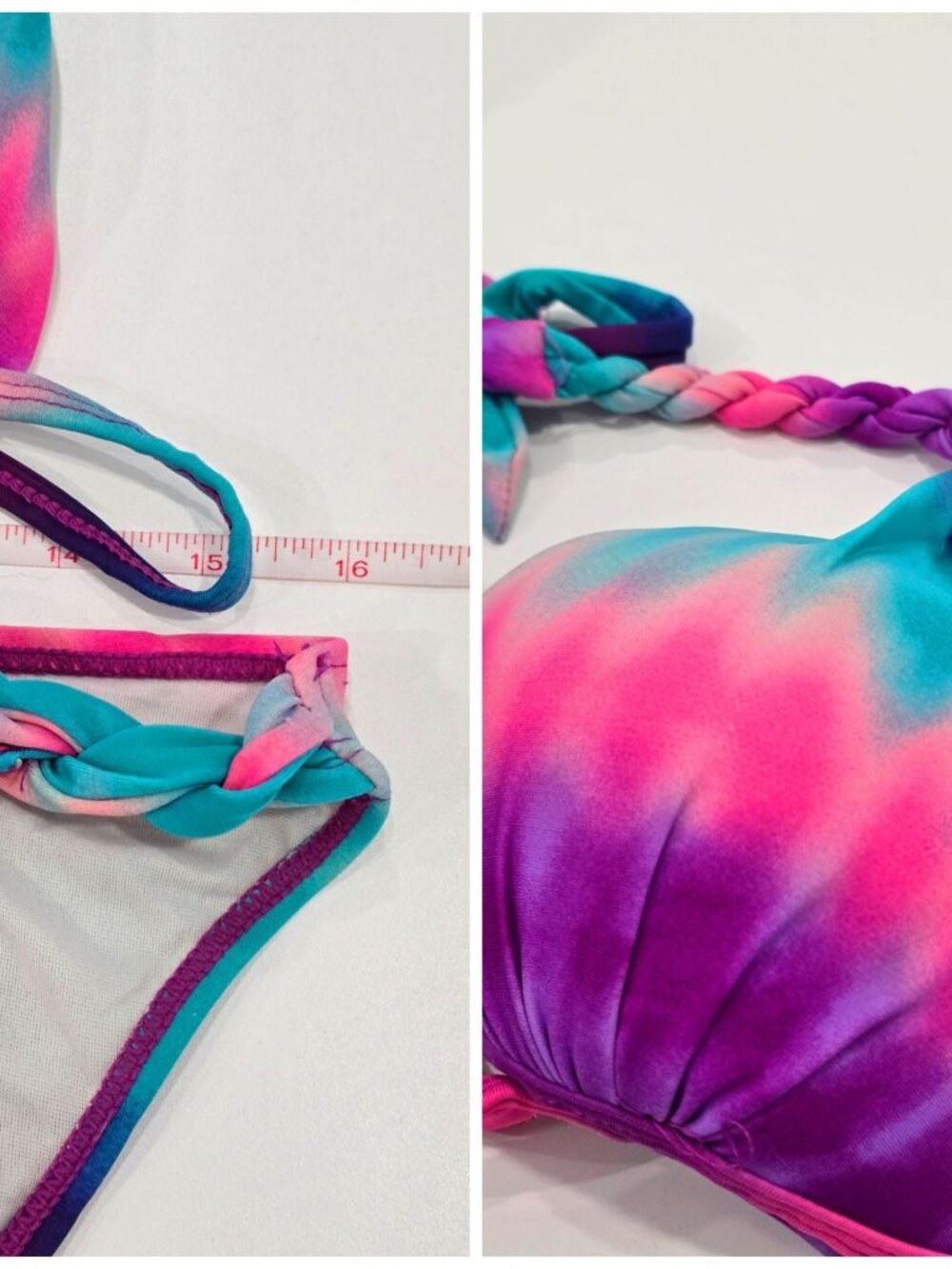 George ✦ Tie-Dye Braided Bikini Set ✦ Halter Top & Side-Tie Bottoms L/XL - Picture 5 of 9